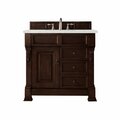 James Martin Vanities Brookfield 36in Single Vanity, Burnished Mahogany w/ 3 CM Eternal Jasmine Pearl Quartz Top 147-114-5566-3EJP